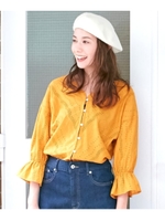 【洗える】アイレットレースブラウス/マスタード(033)