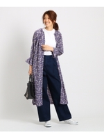 【洗える】コスモスプリントミディカーディガン/ライトパープル(181)