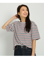 【洗える】サマーボーダー半袖カットソー/ネイビー×レッド×ホワイト(393)