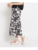 【洗える】シャドーフラワープリントマキシスカート/ブラック(119)