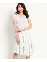 【洗える】ストライプ切り替えソフトワンピース/ライトグレー(011)