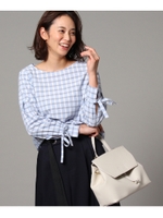 【洗える】スリーブリボンブラウス/サックス(290)