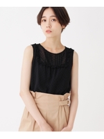 【洗える】ドットジャカードノースリーブブラウス/ブラック(019)