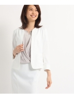 【洗える】ノーカラーストレッチジャケット/ホワイト(001)