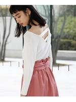 【洗える】バックベルトリブニット/オフホワイト(003)