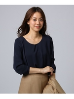 【洗える】パウダリードレープブラウス/ネイビー(093)