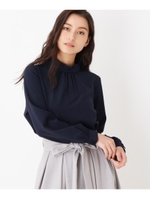 【洗える】フリルネックブラウス/ネイビー(093)