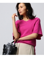 【洗える】フレアスリーブ裾リボンニット/ラズベリーピンク(073)