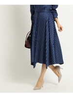【洗える】フロント釦ストライプスカート/ブルー(392)