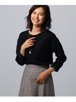 【洗える】レーヨンポンチ　袖レースシャツ/ブラック(019)