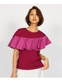 【洗える】異素材フリル切替デザインTシャツ/ライトパープル(081)