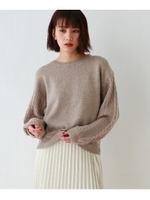 【洗える】袖ケーブルプルオーバーニット/ライトベージュ(051)