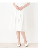 【洗える】麻調タックフレアスカート/ホワイト(001)