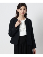 ◆ツイードジャージノーカラージャケット/ブルー系(094)