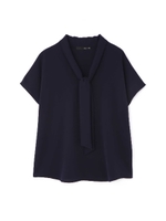 ◆大きいサイズ・洗える◆ボウタイブラウス/ネイビー(120)