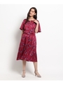 つぼみプリントサテンワンピース/ボルドー(164)