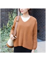 ウールVネックリブニット/キャメル