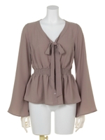 ウエストシャーリングボウカラーBL/モカ