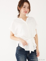 ウエストベルト付きノースリブラウス/WHT