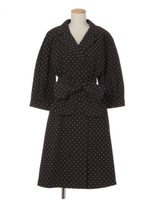 ウエストリボンシャツワンピ/シロ×クロ