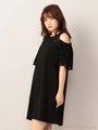 オープンショルダーレース切替ワンピース/ブラック