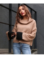 オフタートルバイカラースリーブ起/ベージュ(005)