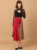 カラーブロッキングプリーツスカート/ボルドー