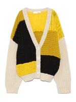 カラーブロックニットカーディガン/YEL
