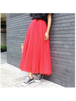 カラーロングフレアスカート/レッド