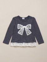 ガーゼボーダーリボンモチーフチュニック/ネイビー