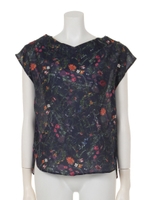 ガーベラ柄ノースリブラウス/ネイビー