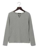 キーネックカットソー起毛/ライトグレー