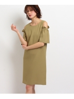 ギャザースリーブオフショルワンピース/サンドベージュ(053)