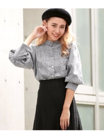 グレンチェック袖デザイントップ/ブラック(027)