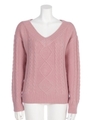 ケーブルニットVネックプルオーバー/ピンク