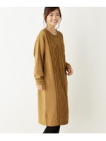 ケーブルニット切替ワンピ/ブラック(019)