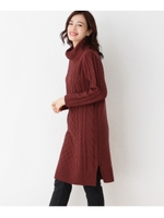 ケーブル編みロングワンピース/ワインレッド(063)