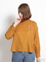 コットンウールビエラ H&フラワーモチーフ刺しゅうブラウス/マスタード