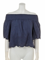 コットンレースオフショルTOPS/ネイビー