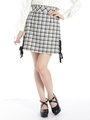 サイドレースアップチェック柄台形スカート/ホワイト