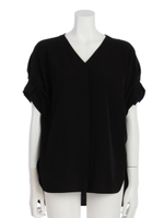 サテンジョーゼットVネックブラウス/ブラック