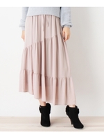 サテンティアードマキシスカート/ベビーピンク(071)