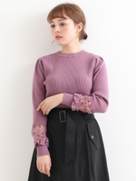 シアーレースフリルニットプルオーバー/ピンク