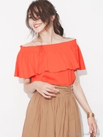 シャーリングオフショルトップス/レッド