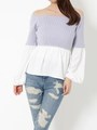 シャツレイヤードオフショルニットトップス/GRY