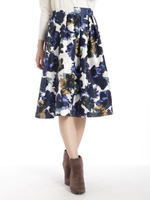 シャンタン大花プリントスカート/ブルー