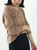 シルク混Vネックプルオーバー/ベージュ