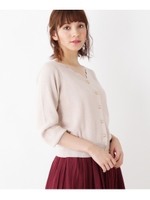 スカラップ襟ぐりニットカーデ/ライトベージュ(051)