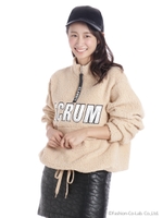 スタンド衿ボアカットソー/ベージュ