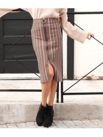 ストライプリングZIPスカート/モカ(016)